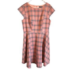 Pukavt Pink Plaid Fit & Flare Dress Short Sleeve 3X Retro Inspired 50s Twee